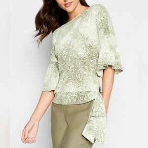 Michael Michael Kors green paisley sunbleached top size XS side tie 3/4 sleeve